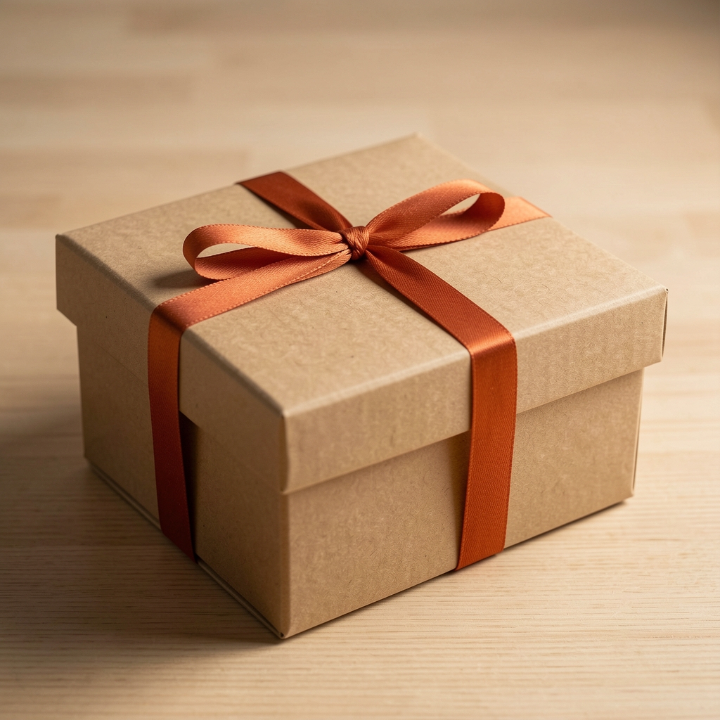 Caja para regalo de cartón natural con tapa independiente lista para cerrar con cinta