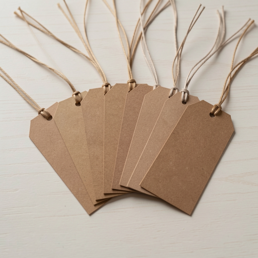 Etiquetas de papel kraft con perforación para atar con cinta fina