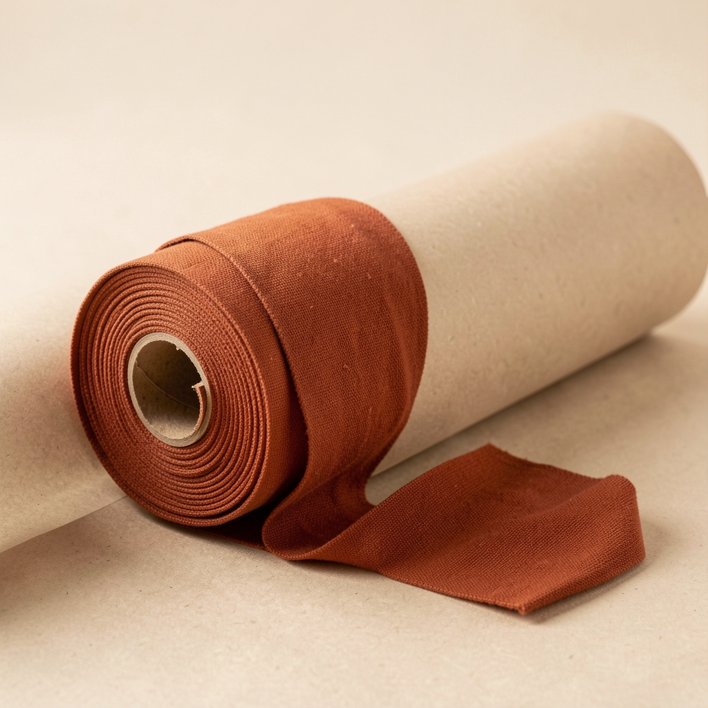 Rollo de cinta de algodón terracota de quince milímetros sobre papel kraft
