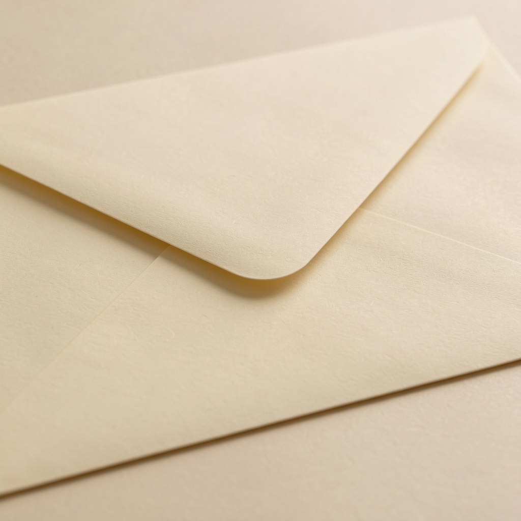 Primer plano del papel crema de un sobre y su solapa engomada
